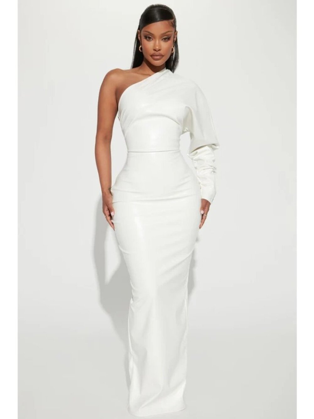 Fashion Nova Stopper Dress Size Small Maxi Gown One-Shoulder Off White Was $30